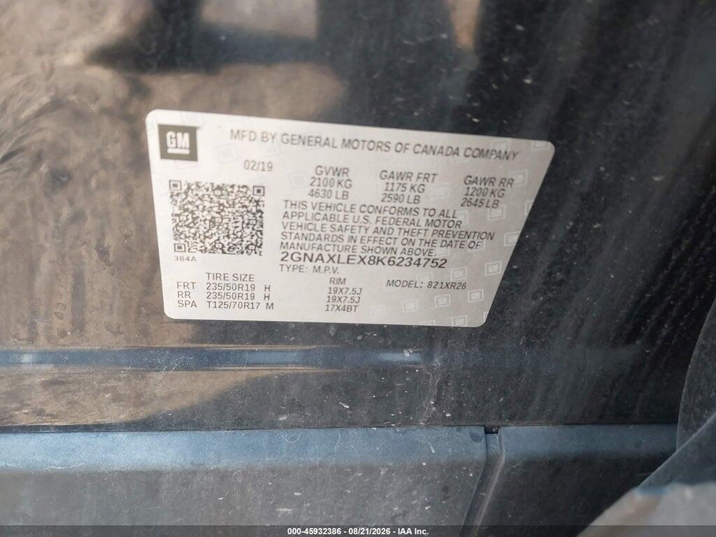2GNAXLEX8K6234752 2019 CHEVROLET EQUINOX photo no. 9