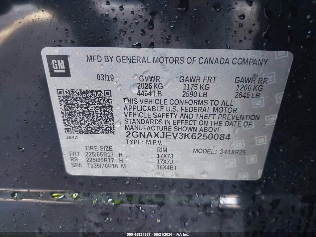 2GNAXJEV3K6250084 2019 CHEVROLET EQUINOX photo no. 9