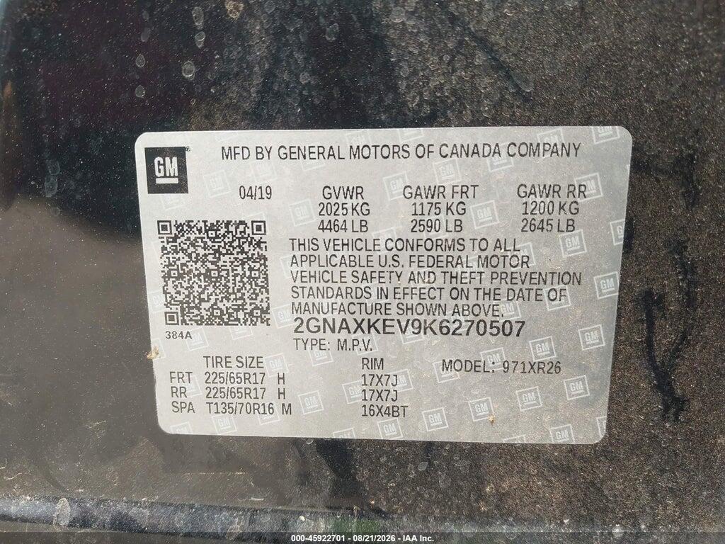 2GNAXKEV9K6270507 2019 CHEVROLET EQUINOX photo no. 9