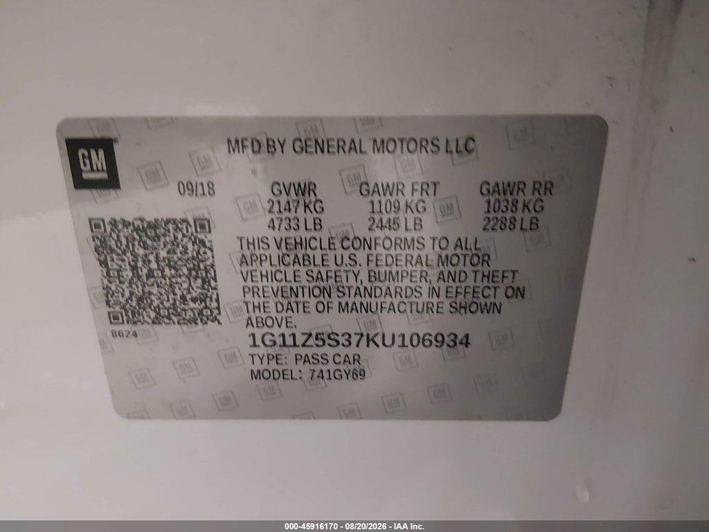 1G11Z5S37KU106934 2019 CHEVROLET IMPALA photo no. 9
