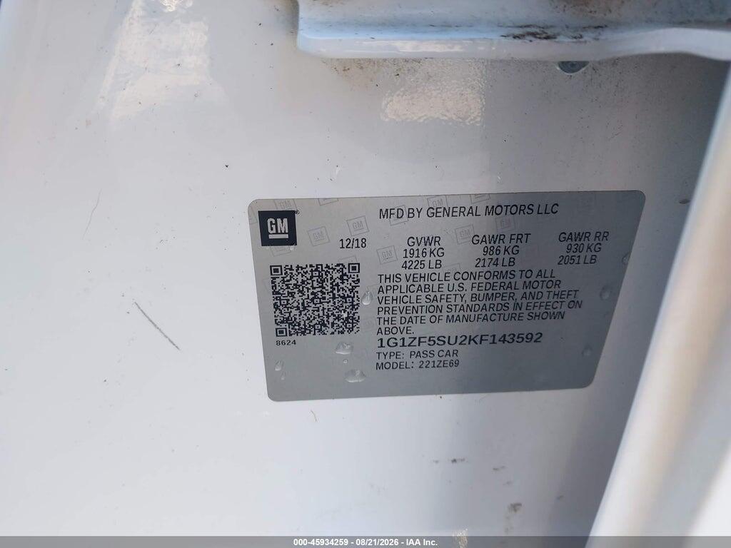 1G1ZF5SU2KF143592 2019 CHEVROLET MALIBU HYBRID photo no. 9