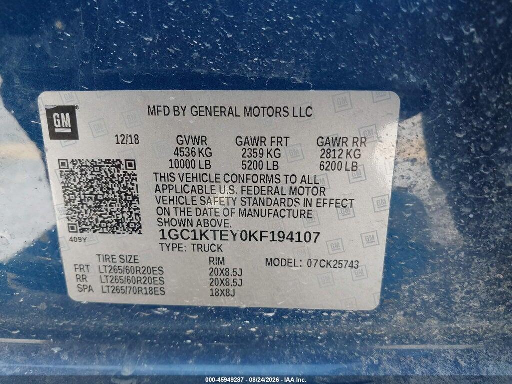 1GC1KTEY0KF194107 2019 CHEVROLET SILVERADO 2500HD photo no. 9