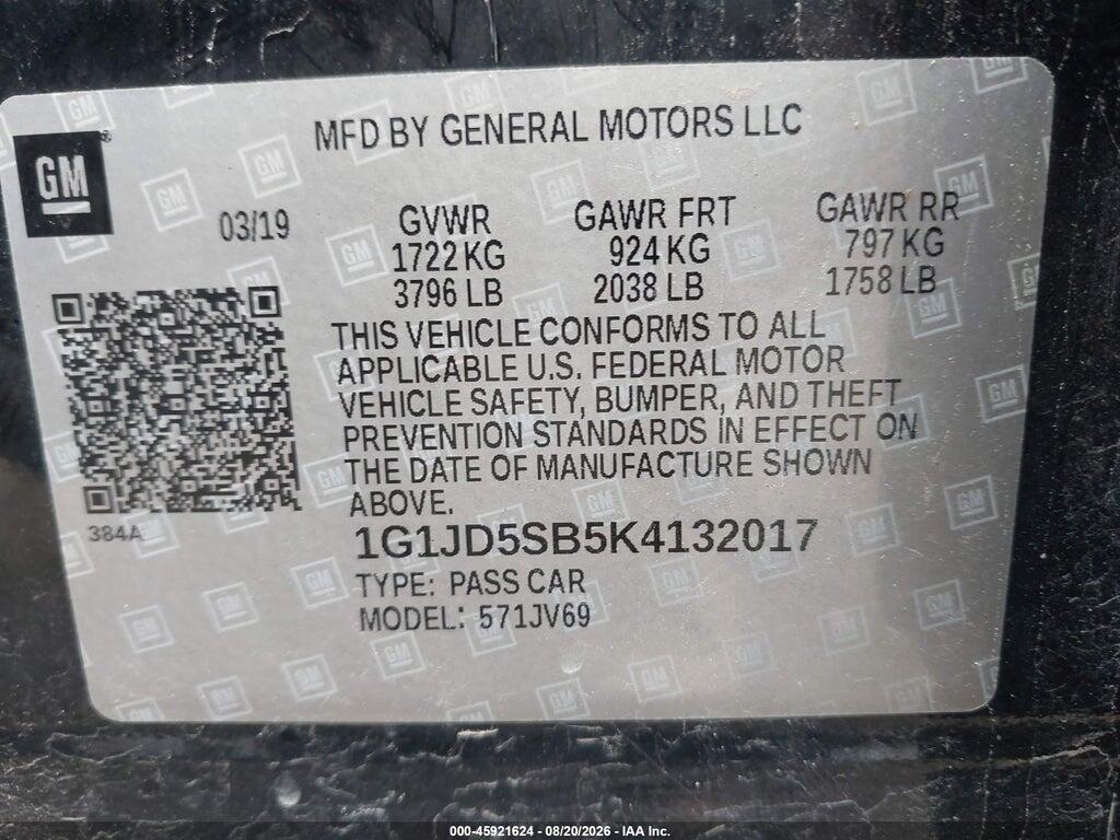 1G1JD5SB5K4132017 2019 CHEVROLET SONIC photo no. 9