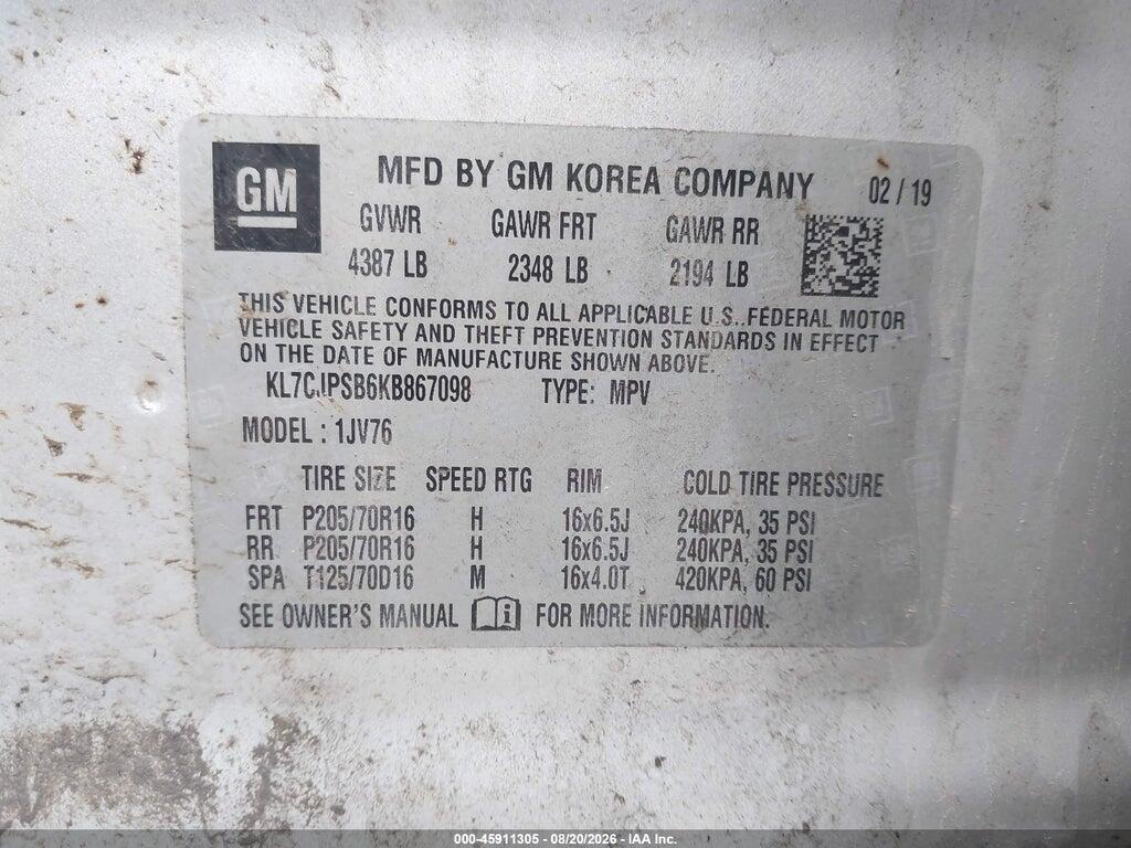 KL7CJPSB6KB867098 2019 CHEVROLET TRAX photo no. 9