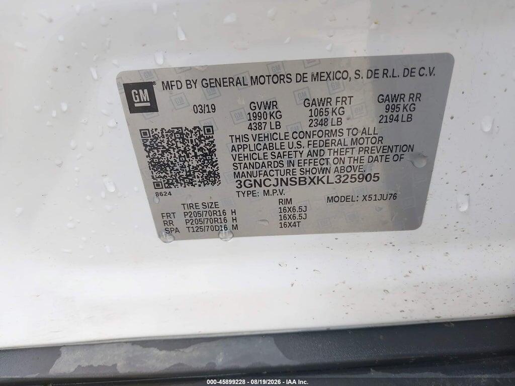 3GNCJNSBXKL325905 2019 CHEVROLET TRAX photo no. 9