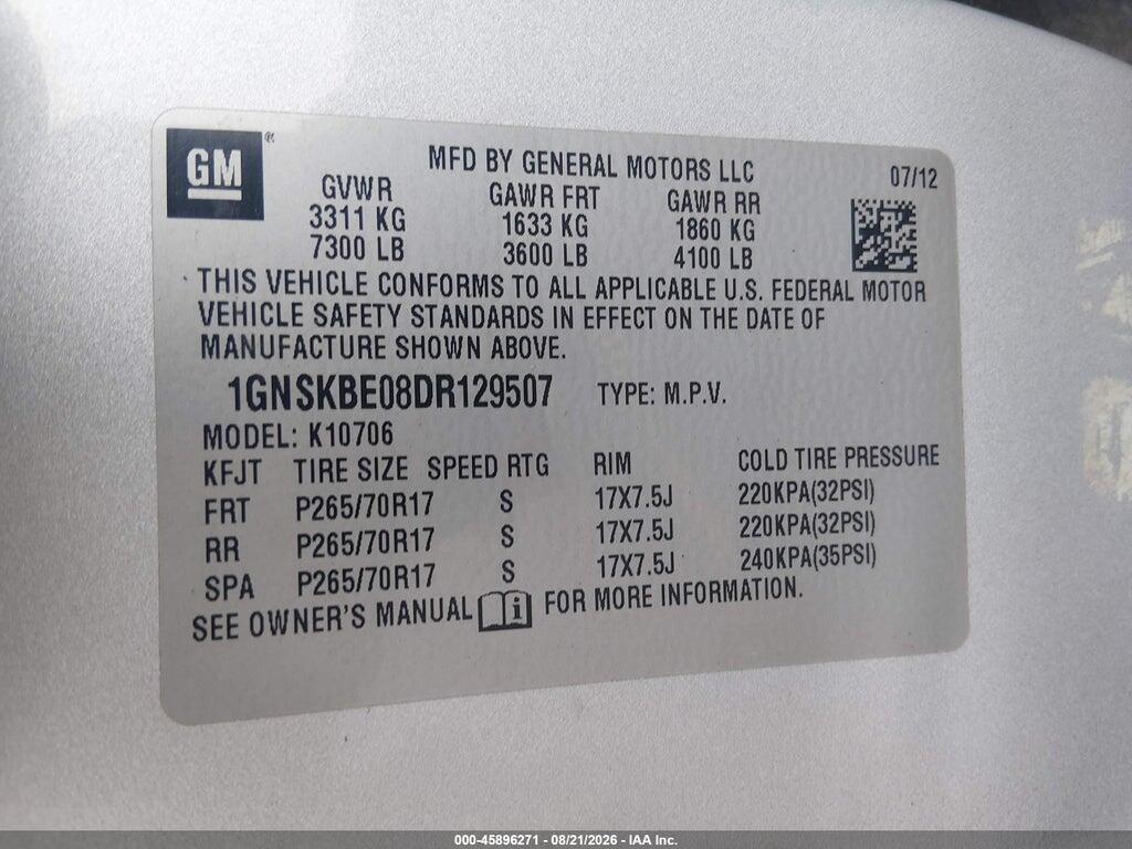 1GNSKBE08DR129507 2013 CHEVROLET TAHOE photo no. 9
