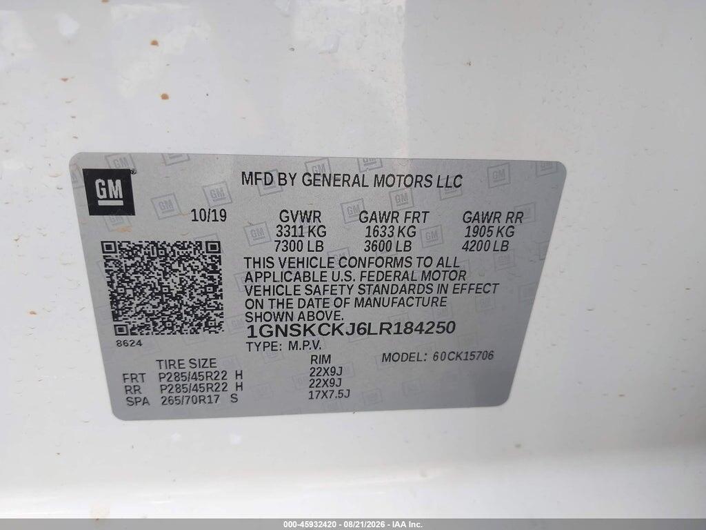 1GNSKCKJ6LR184250 2020 CHEVROLET TAHOE photo no. 9