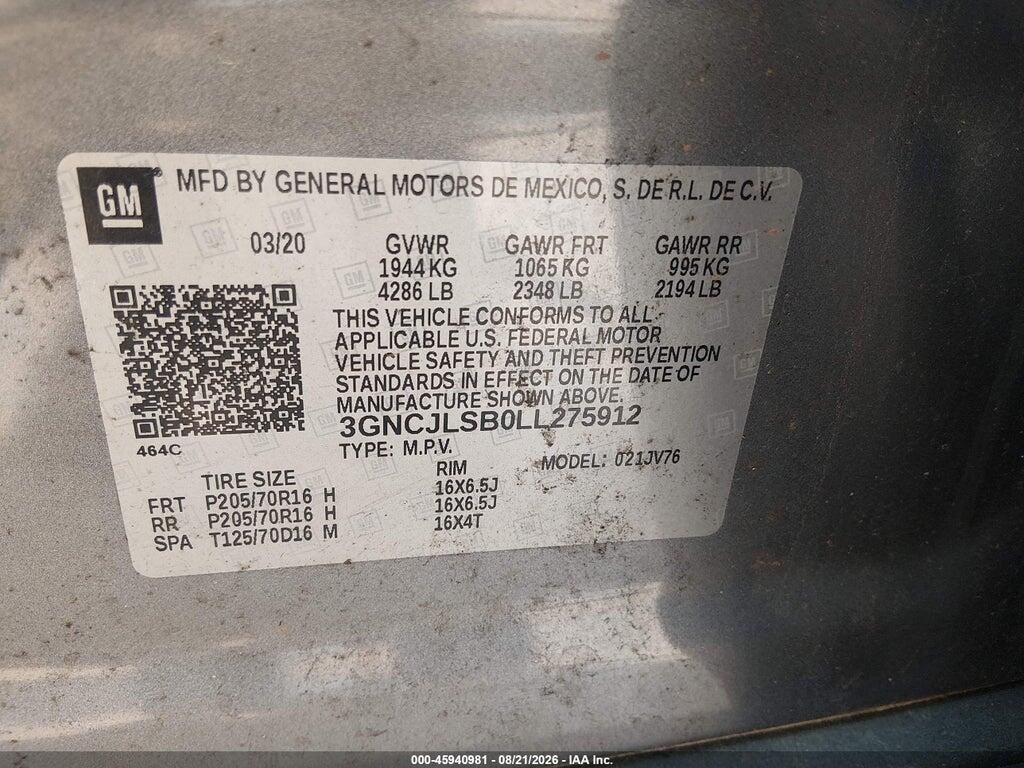 3GNCJLSB0LL275912 2020 CHEVROLET TRAX photo no. 9