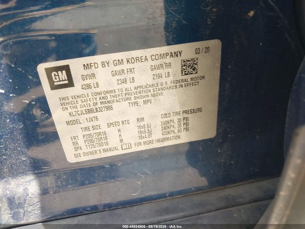 KL7CJLSB6LB327986 2020 CHEVROLET TRAX photo no. 9