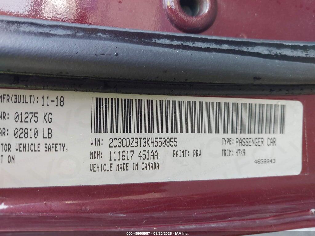 2C3CDZBT3KH550955 2019 DODGE CHALLENGER photo no. 9