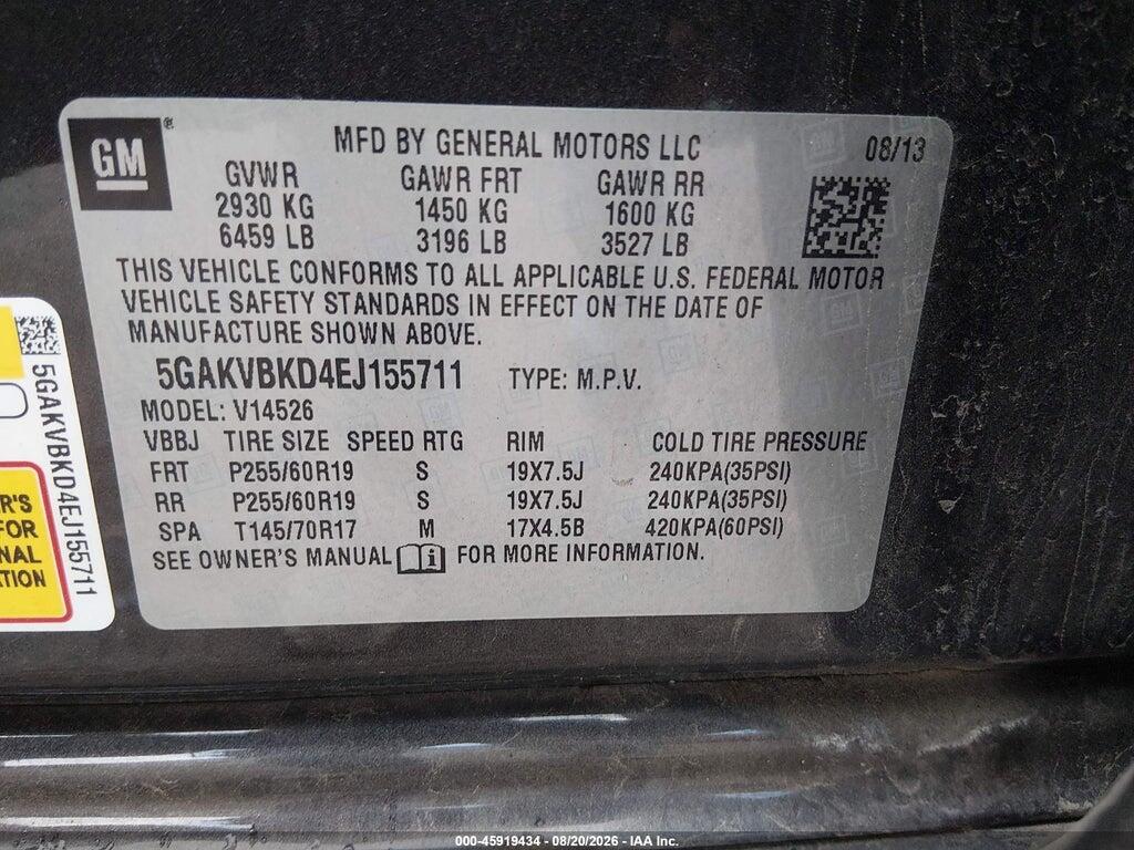 5GAKVBKD4EJ155711 2014 BUICK ENCLAVE photo no. 9