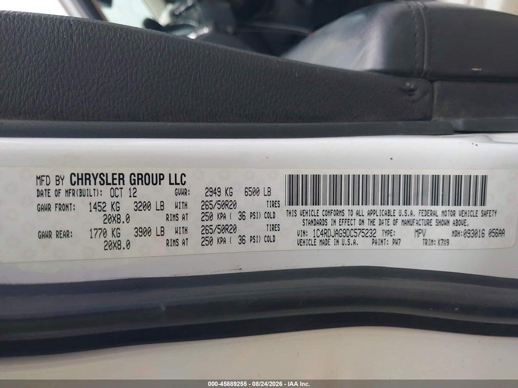 1C4RDJAG9DC575232 2013 DODGE DURANGO photo no. 9