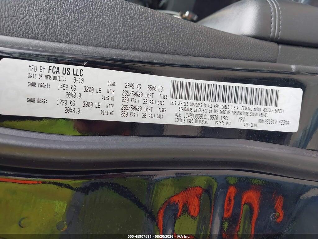 1C4RDJDG9LC119970 2020 DODGE DURANGO photo no. 9