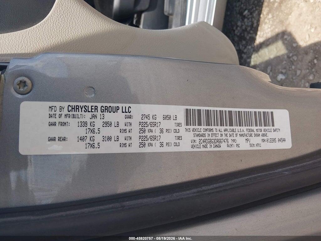 2C4RDGBG3DR667476 2013 DODGE GRAND CARAVAN photo no. 9