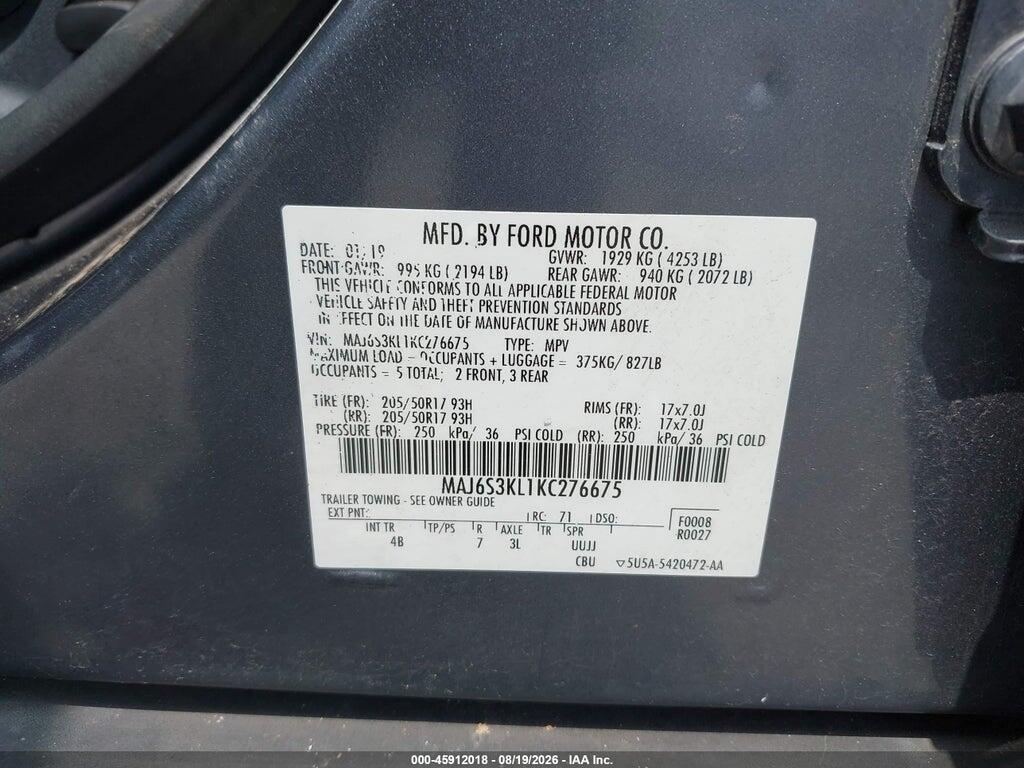 MAJ6S3KL1KC276675 2019 FORD ECOSPORT photo no. 9