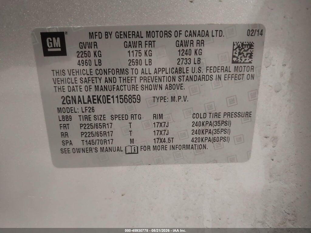 2GNALAEK0E1156859 2014 CHEVROLET EQUINOX photo no. 9