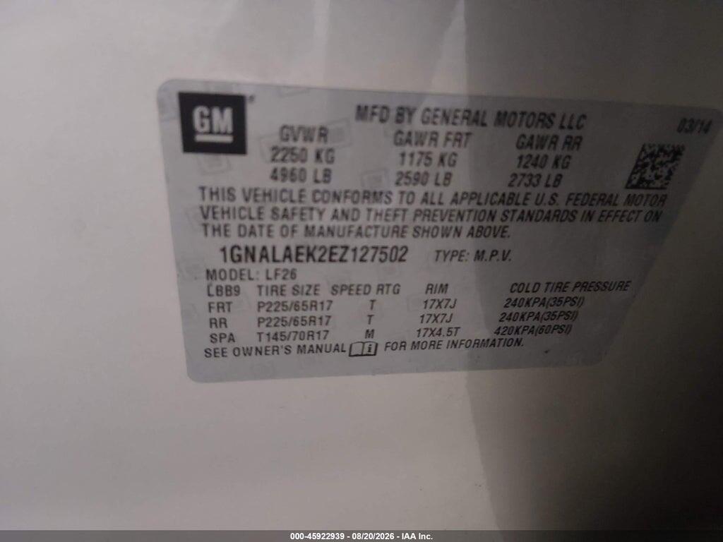 1GNALAEK2EZ127502 2014 CHEVROLET EQUINOX photo no. 9