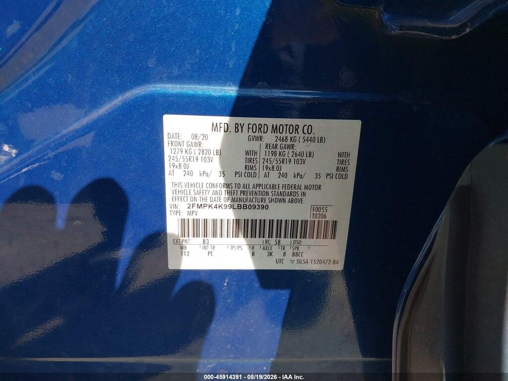 2FMPK4K99LBB09390 2020 FORD EDGE photo no. 9