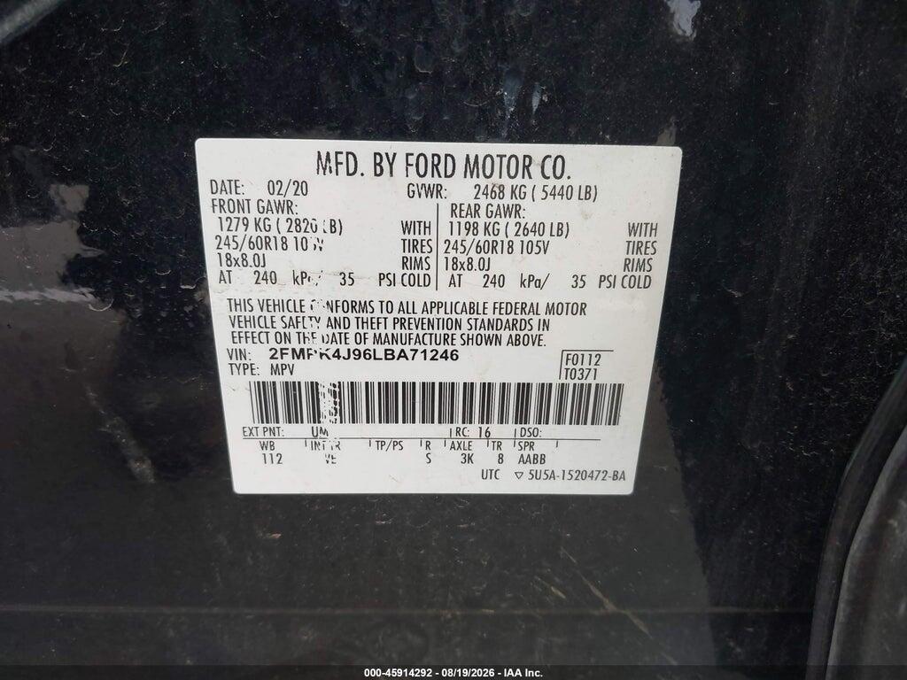 2FMPK4J96LBA71246 2020 FORD EDGE photo no. 9