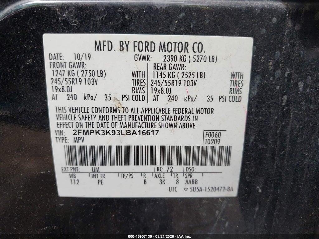 2FMPK3K93LBA16617 2020 FORD EDGE photo no. 9