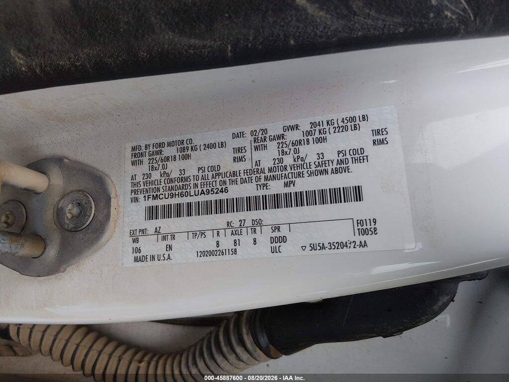 1FMCU9H60LUA95246 2020 FORD ESCAPE photo no. 9