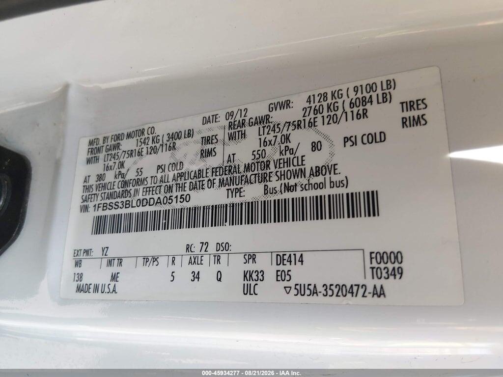 1FBSS3BL0DDA05150 2013 FORD E-350 SUPER DUTY photo no. 9