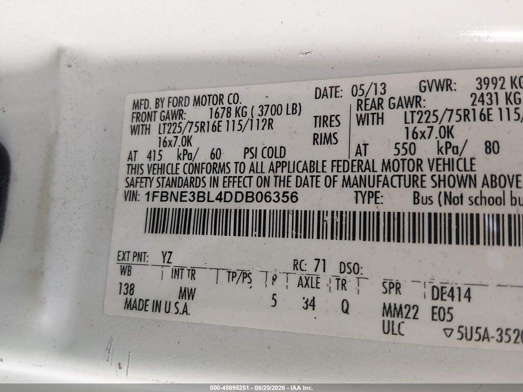 1FBNE3BL4DDB06356 2013 FORD E-350 SUPER DUTY photo no. 9