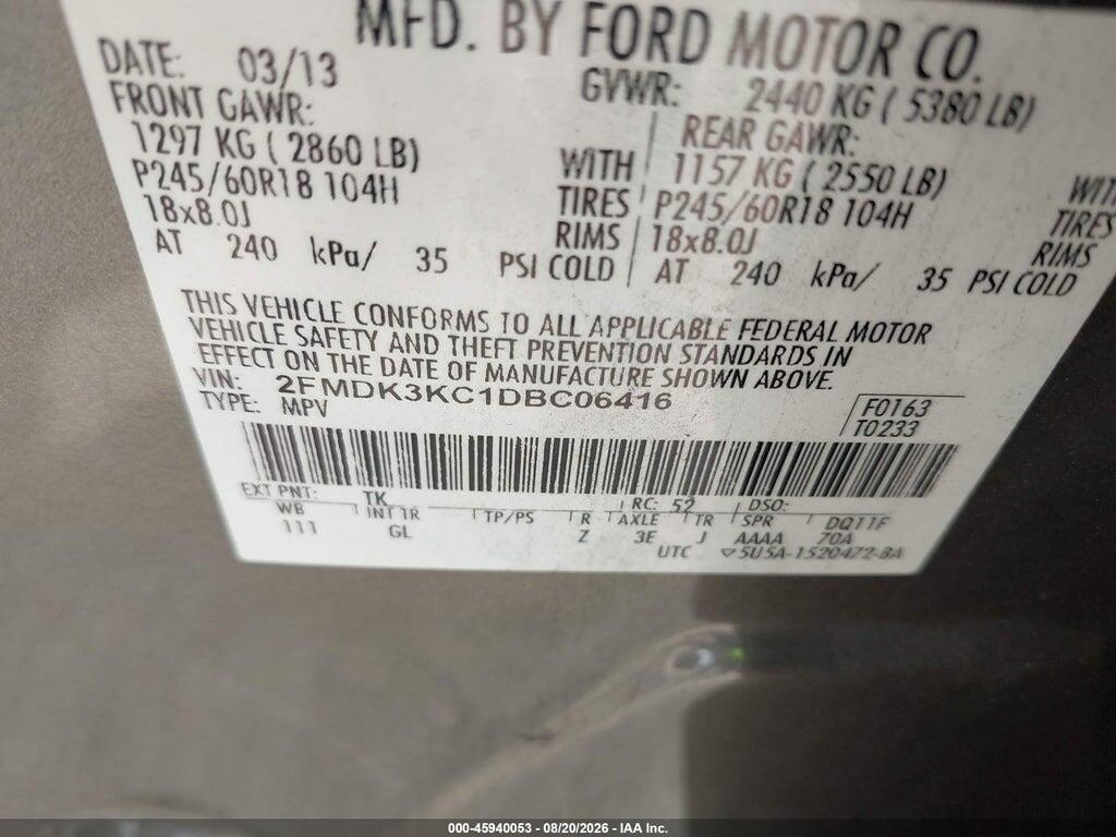 2FMDK3KC1DBC06416 2013 FORD EDGE photo no. 9