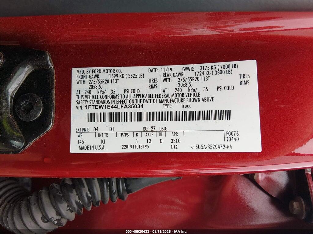 1FTEW1E44LFA35034 2020 FORD F-150 photo no. 9