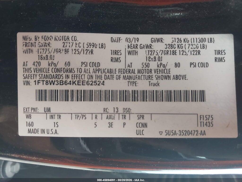 1FT8W3B64KEE62524 2019 FORD F-350 photo no. 9
