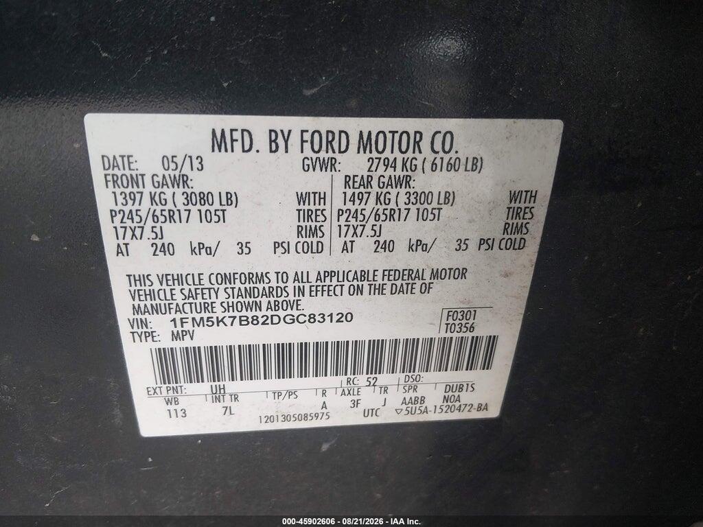 1FM5K7B82DGC83120 2013 FORD EXPLORER photo no. 9