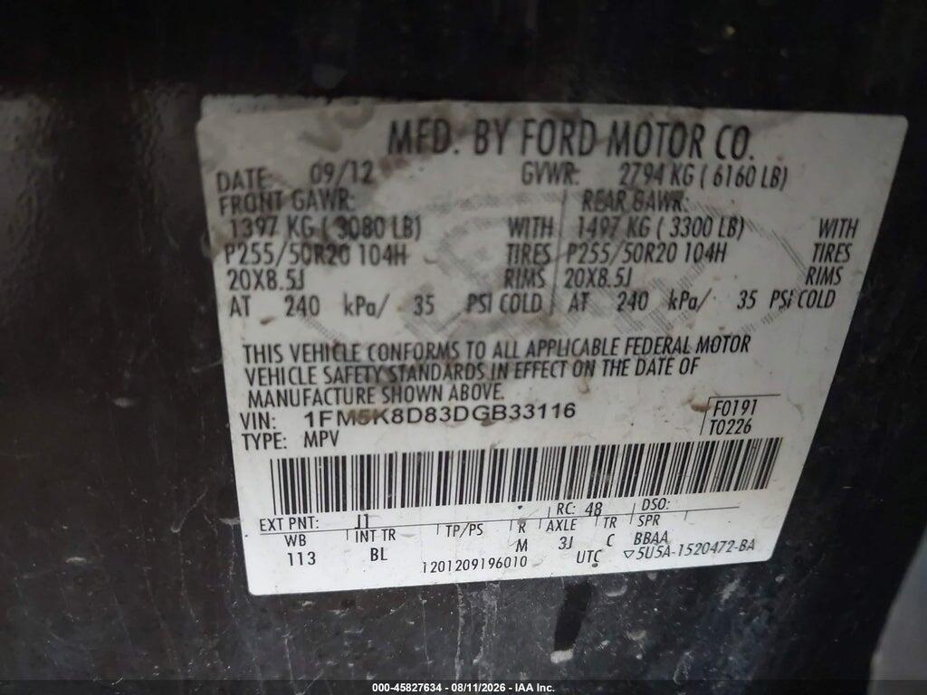 1FM5K8D83DGB33116 2013 FORD EXPLORER photo no. 9