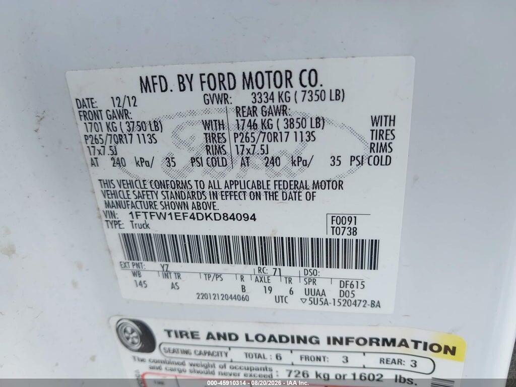 1FTFW1EF4DKD84094 2013 FORD F-150 photo no. 9