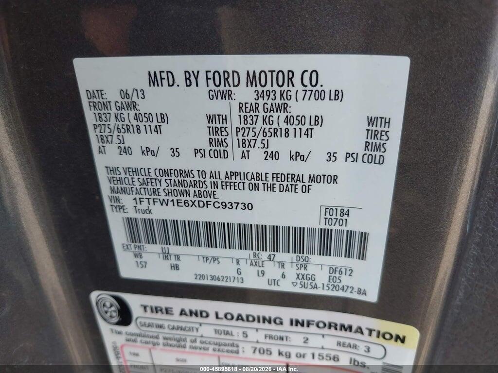 1FTFW1E6XDFC93730 2013 FORD F-150 photo no. 9