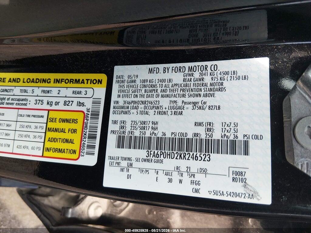 3FA6P0HD2KR246523 2019 FORD FUSION photo no. 9