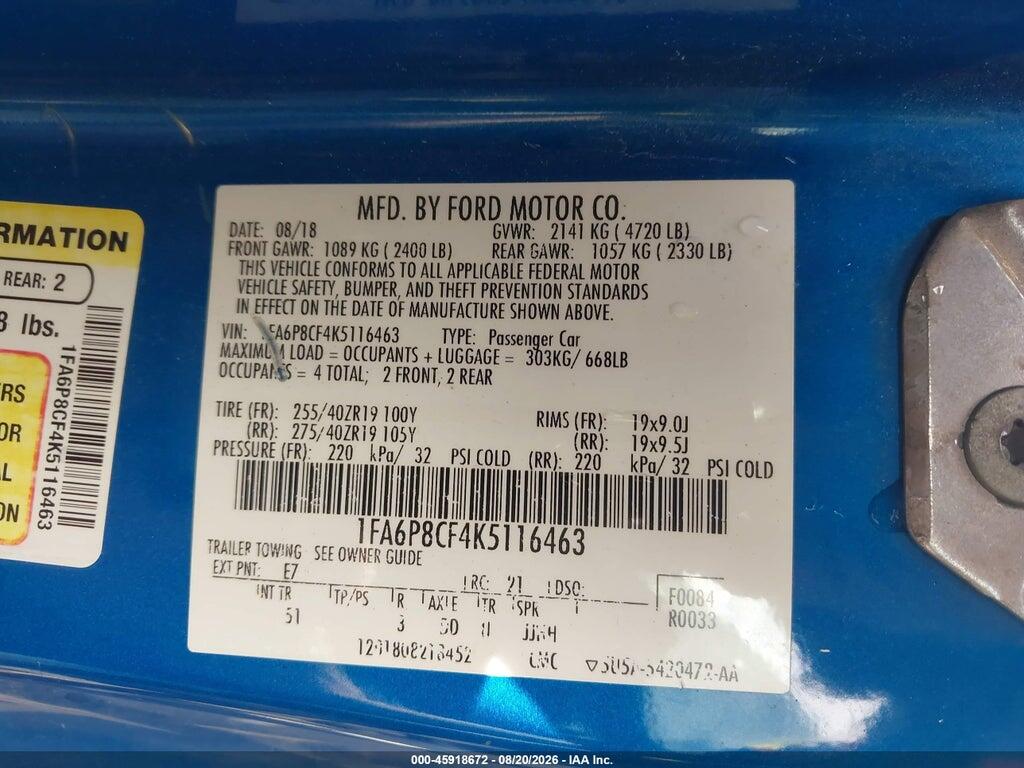 1FA6P8CF4K5116463 2019 FORD MUSTANG photo no. 9