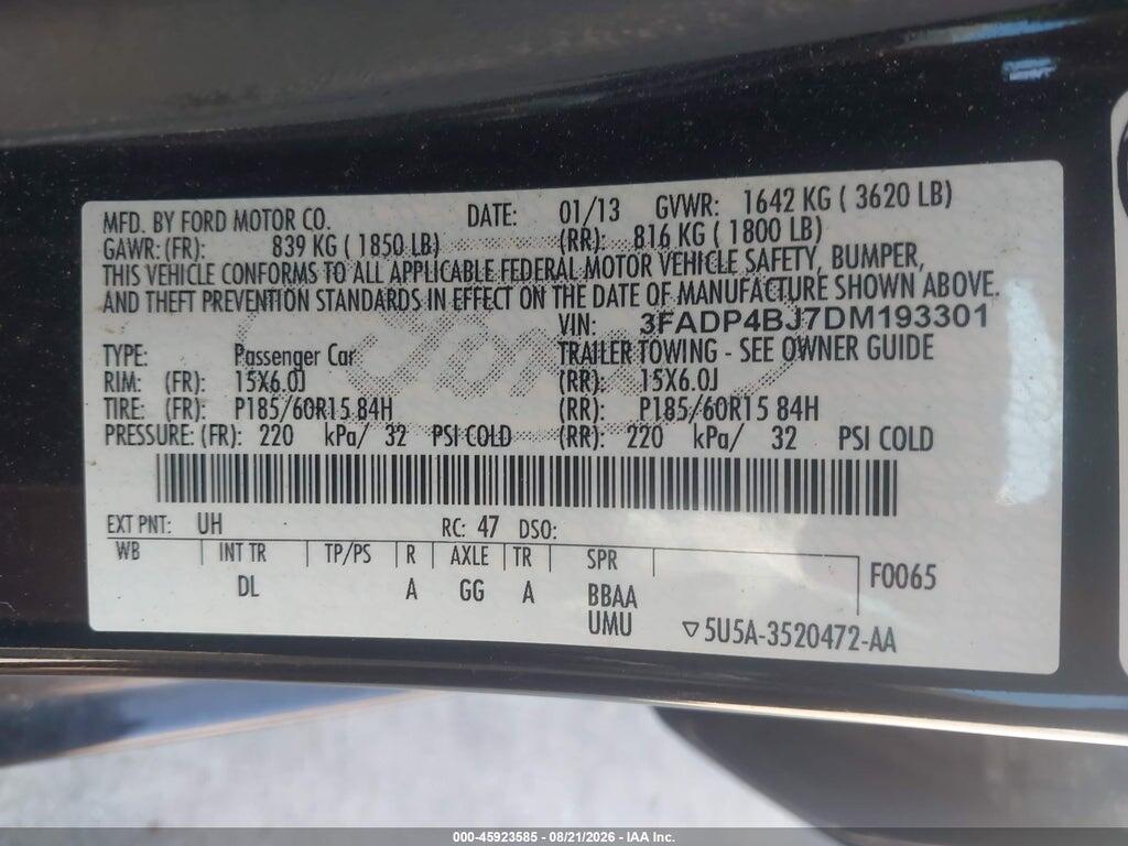 3FADP4BJ7DM193301 2013 FORD FIESTA photo no. 8