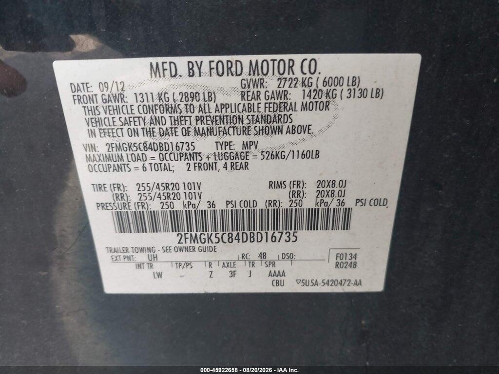 2FMGK5C84DBD16735 2013 FORD FLEX photo no. 9