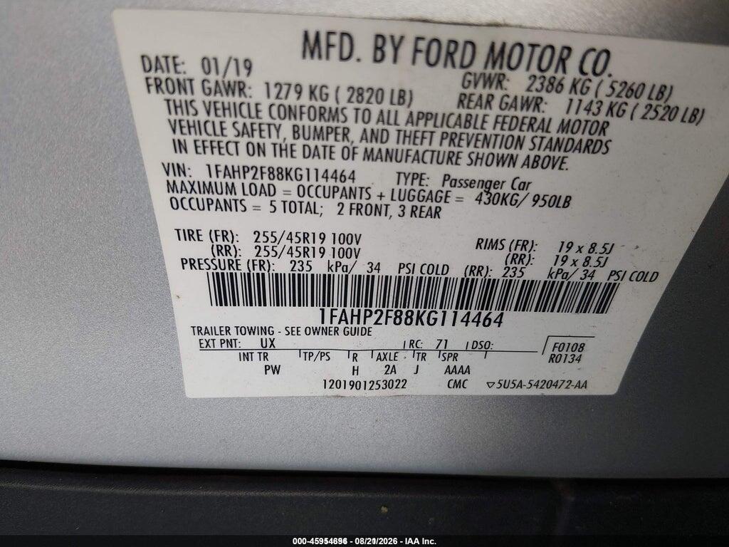 1FAHP2F88KG114464 2019 FORD TAURUS photo no. 9