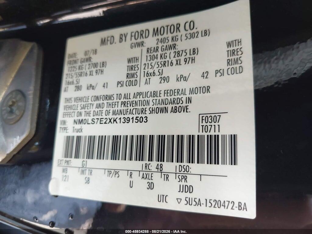NM0LS7E2XK1391503 2019 FORD TRANSIT CONNECT photo no. 9