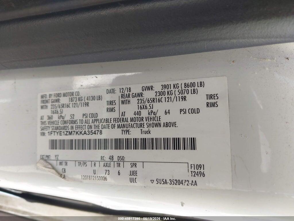 1FTYE1ZM7KKA35478 2019 FORD TRANSIT-150 photo no. 9