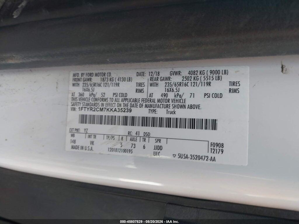 1FTYR2CM7KKA35239 2019 FORD TRANSIT-250 photo no. 9