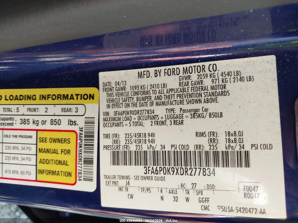 3FA6P0K9XDR277834 2013 FORD FUSION photo no. 9