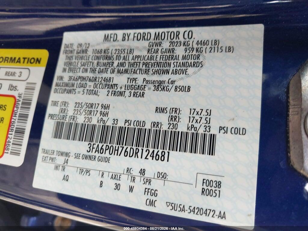 3FA6P0H76DR124681 2013 FORD FUSION photo no. 9