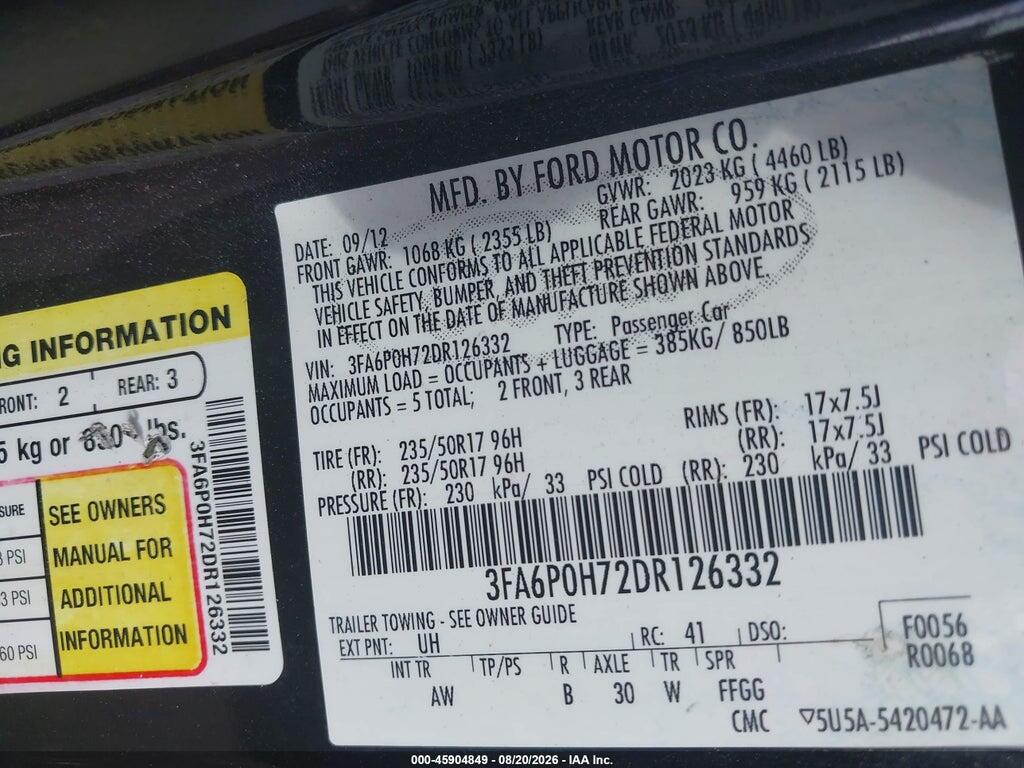 3FA6P0H72DR126332 2013 FORD FUSION photo no. 9