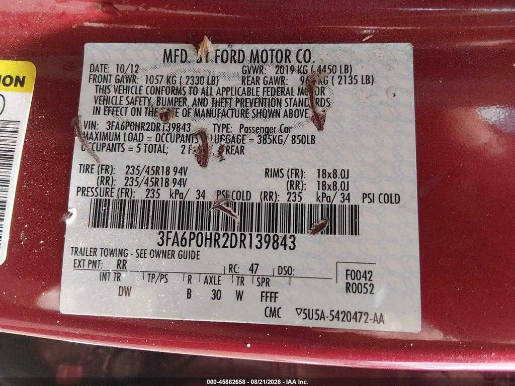 3FA6P0HR2DR139843 2013 FORD FUSION photo no. 9
