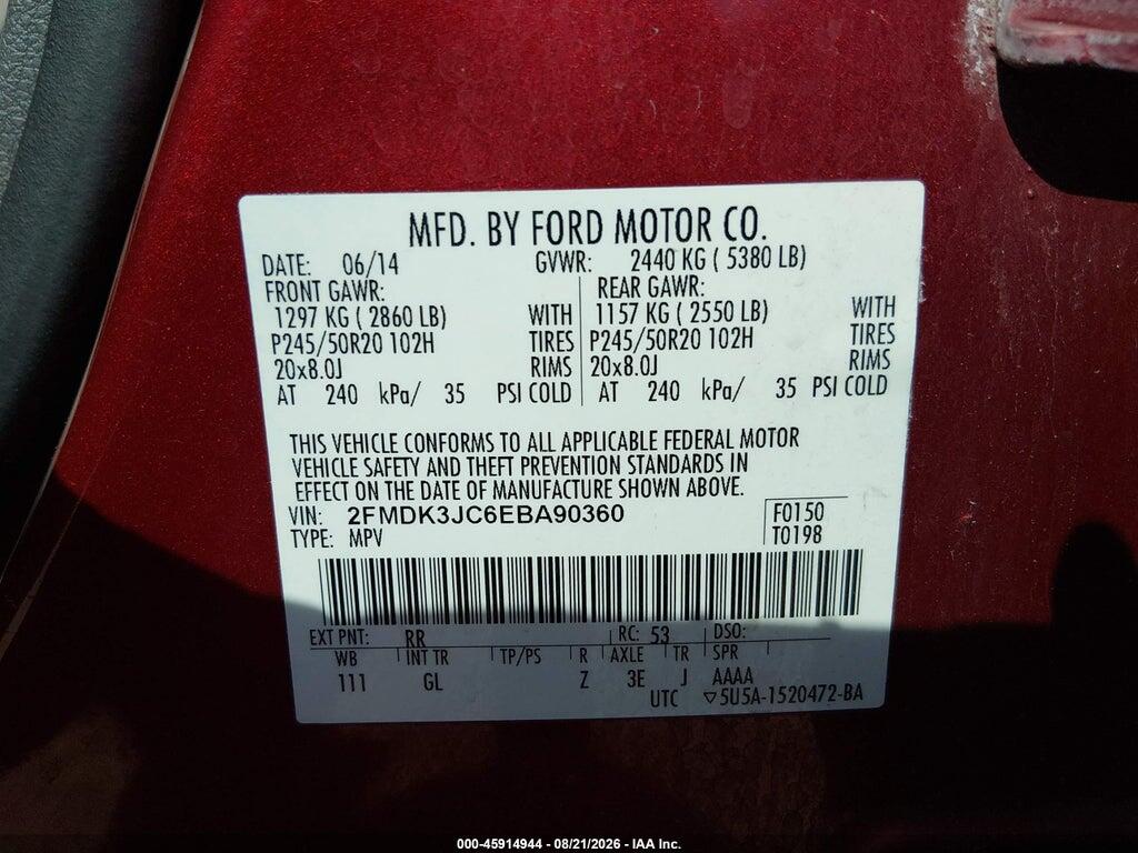 2FMDK3JC6EBA90360 2014 FORD EDGE photo no. 9