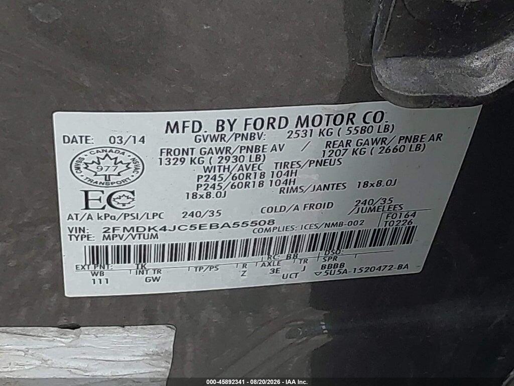 2FMDK4JC5EBA55508 2014 FORD EDGE photo no. 9