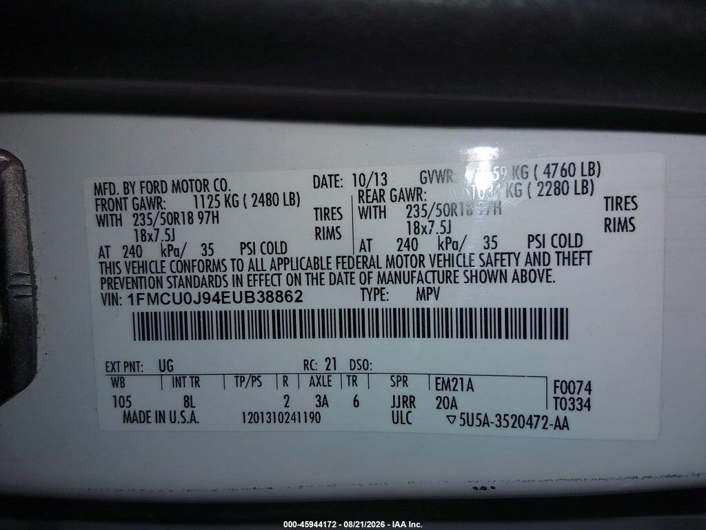 1FMCU0J94EUB38862 2014 FORD ESCAPE photo no. 9