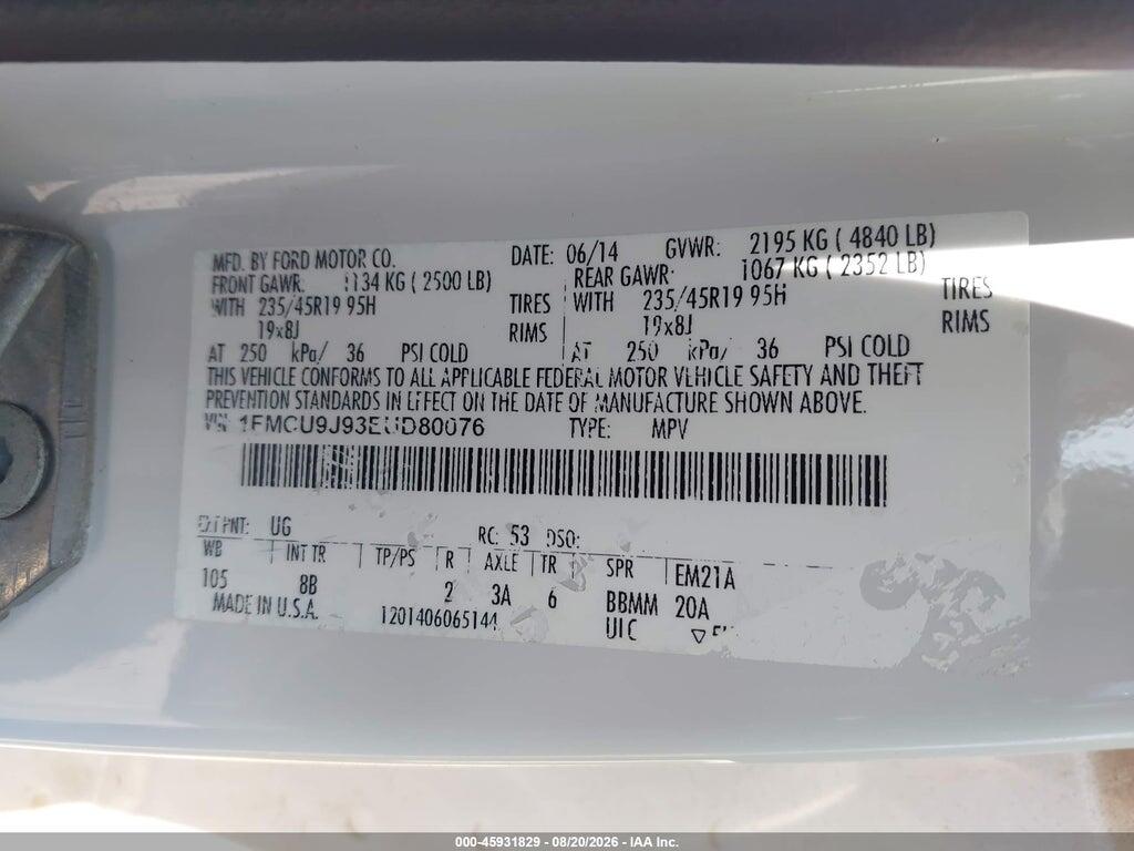 1FMCU9J93EUD80076 2014 FORD ESCAPE photo no. 9